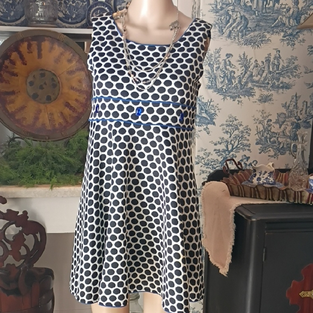 Bonnie Jean Navy and White Polka Dot Mini Dress